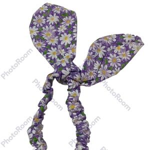 Lilac daisies multi print hair tie scrunchie hand made USA cotton fun gift